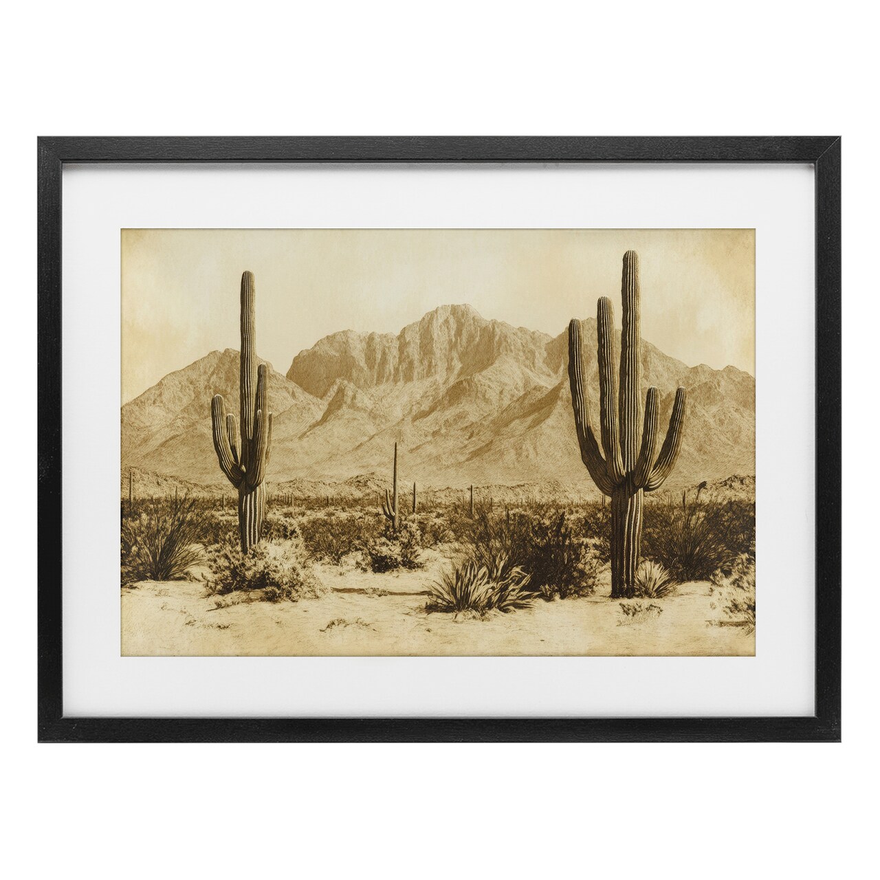 Stupell Industries Desert Landscape Vintage Sepia Framed Print Under Glass, design by Petal Prints Design